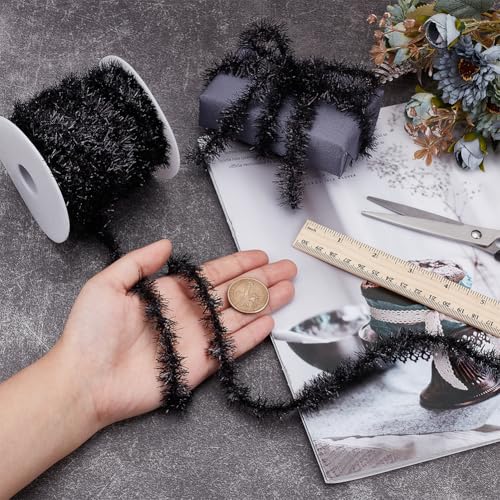 Black Thin Tinsel Garland Ribbon (0.8 Inch x 21.8 Yards) Shiny Holiday Trim