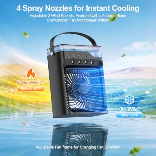 Portable Air Conditioner Fan with Mist, 3 Speeds, and Remote