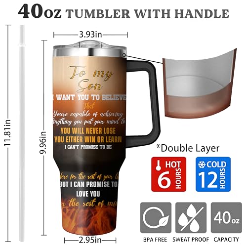 Son Tumbler-1 - 40 Oz Insulated Gift Mug for Son from Mom/Dad, Father's Day & Birthday Gift