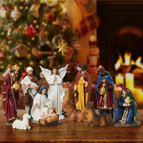 13-Piece Christmas Nativity Set - 3.9" Hand-Painted Resin Tabletop Figurines
