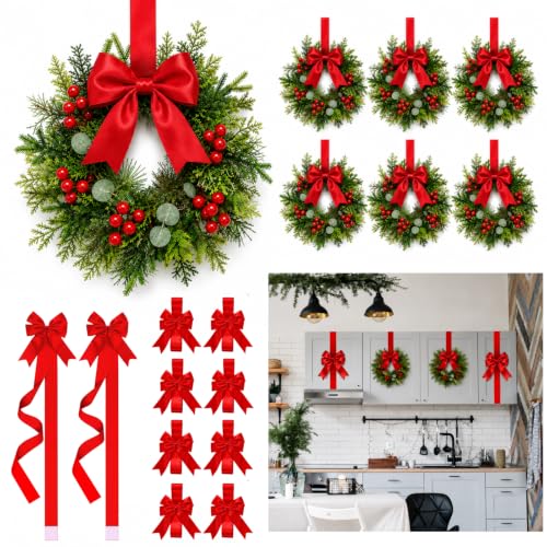 Classic Red 16-Piece Cabinet Decorating Set: 10 Large Bows + 6 Mini Wreaths