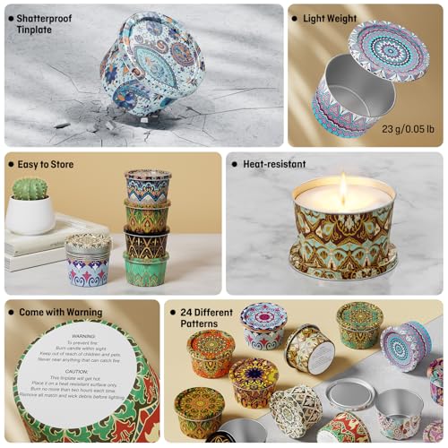 24 Pack Empty Candle Tins with Lids - 2.5 oz Metal Containers