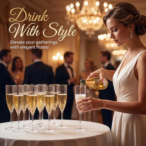 36-Pack Disposable Plastic Champagne Flutes - 6 oz Clear Toasting Glasses