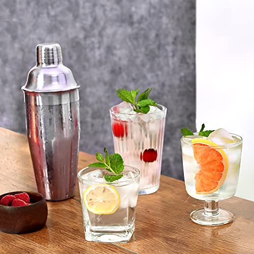 Etens 24oz Silver Cocktail Shaker with Built-In Strainer – Stainless Steel Bartender Mixer