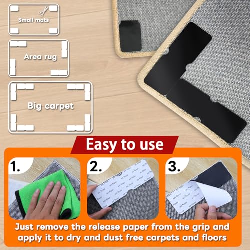 Reusable Non-Slip Rug Grippers - 12 Pack Double-Sided Carpet Tape for Floors