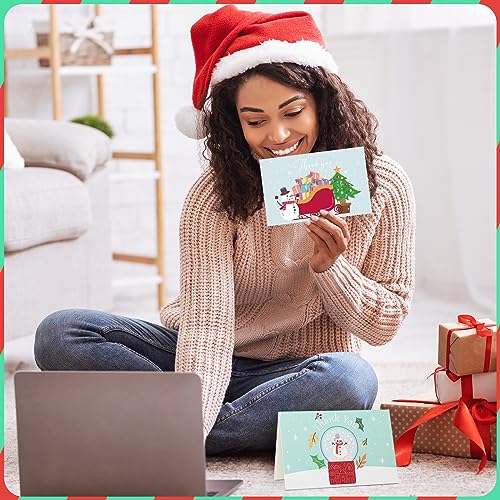 Novelty Christmas Thank You Cards Set with Envelopes & Stickers - 24pcs