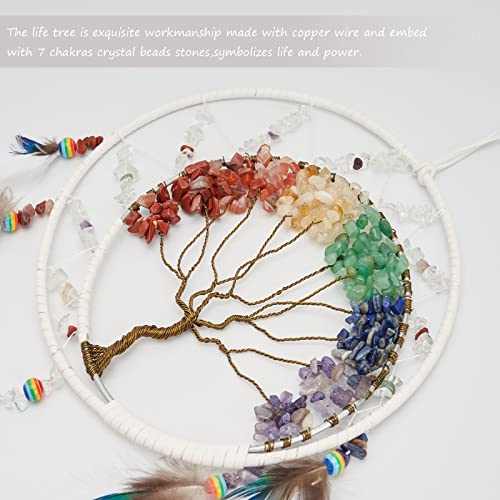 7 Chakras Tree of Life Dream Catcher Wall Decor with Healing Crystals