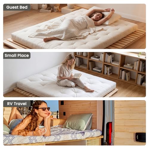 Foldable Solid Wood Floor Bed Frame for Twin Mattress - Tatami Style