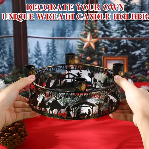 Metal Nativity Scene Advent Wreath Candle Holder - Christmas Centerpiece