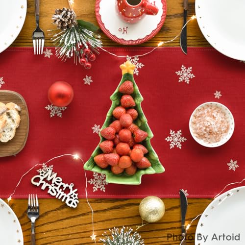 Artoid Mode Red Xmas Pine Snowflake Christmas Table Runner 13x108 Inch