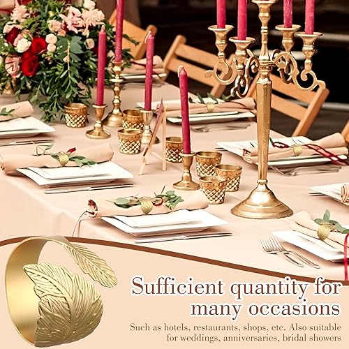 Gold Leaf-Shaped Napkin Rings Set of 100 for Weddings & Events