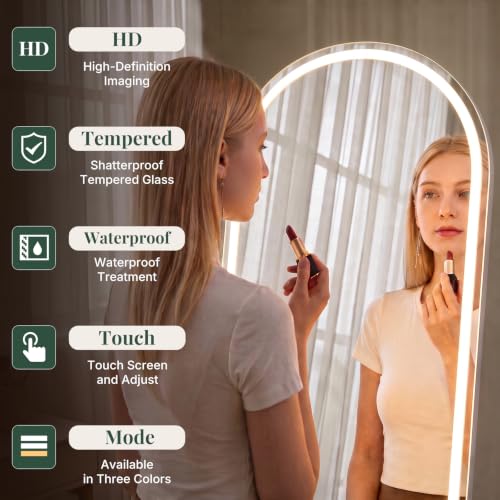 20"x63" Arched LED Full Length Mirror, Dimmable Standing Floor Mirror