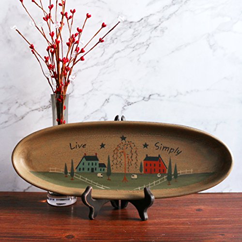Rustic Willow Tree & Sheep Oval Decorative Wood Plate, 15.5-Inch