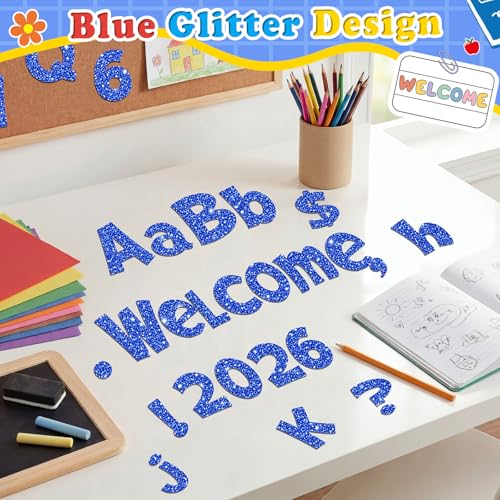 144 Pcs Blue Glitter Bulletin Board Letters, 4-Inch Alphabet Set for Classroom