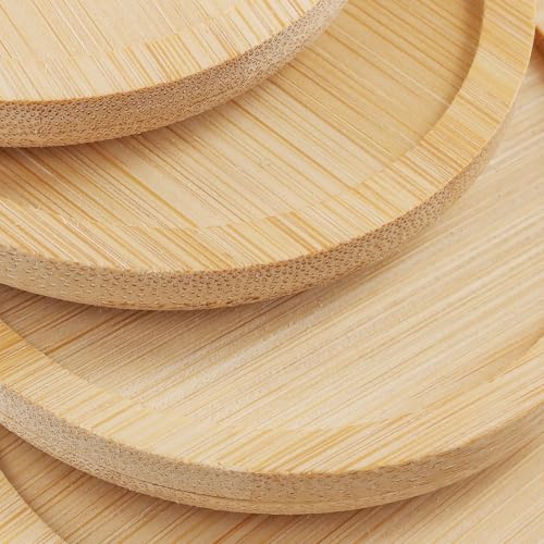 SEHOI 20 PCS 5 Inch Natural Bamboo Coasters & Planter Saucer Trays - Round Wooden Drink & Plant Pot Holders
