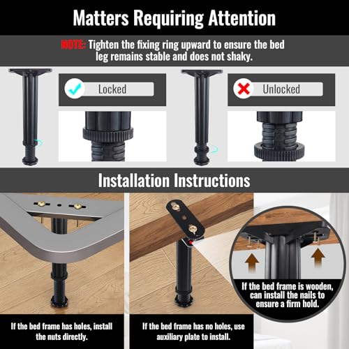Adjustable Bed Frame Support Legs 7.8-13 Inch - 4 Pack Heavy Duty Slat Legs