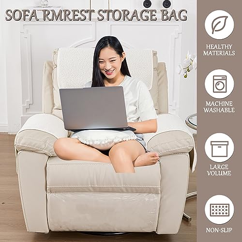 Stretch Velvet Armrest Covers with Pockets for Recliners & Sofas