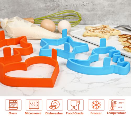 Silicone Pancake Molds 4-Pack Nonstick Fun Shapes for Griddle Cooking