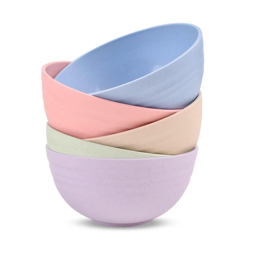 Cuayaes 5Pcs Unbreakable Cereal Bowls, 18 OZ Reusable Lightweight Wheat Straw Bowl, Dishwasher & Microwave Safe - Perfect for Rice, Noodle, Snack, Salad, Soup (5 Colors)