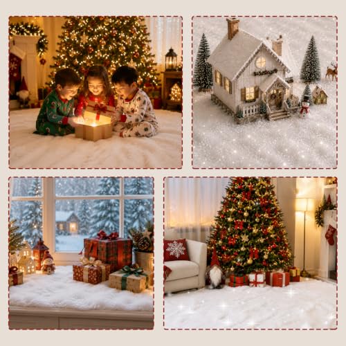 White 5x10ft Fake Snow Blanket with Glitter for Christmas Village Decoration - 3pcs Set
