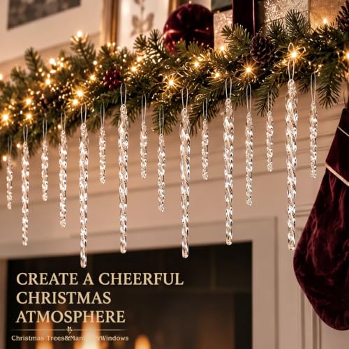 Patelai 70 Pcs Glass Icicle Christmas Tree Ornaments - 4 Sizes Holiday Decor