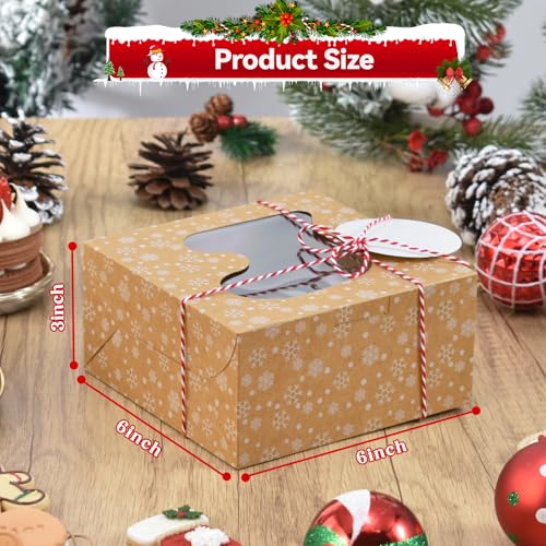 Brown Christmas Cookie Gift Boxes with Window - 6x6x3in, Pack of 30