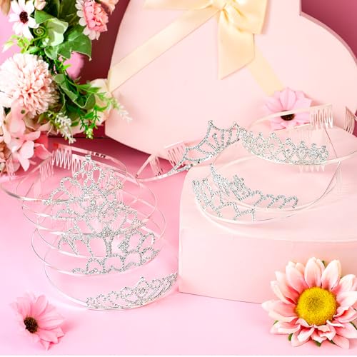 Lyrow Silver Crystal Tiara for Women, 30 Pcs Cute Style Bridal Hair Accessories