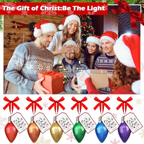 Vercraft Christ Christmas Bulb Ornaments with Poem Card & Red Bow - Set of 6