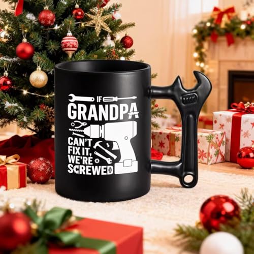 Black Grandpa Wrench Handle Coffee Mug - Funny Fathers Day Gift, Novelty Mechanic Tea Cup