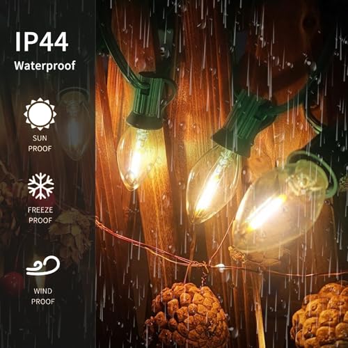 10FT C7 LED Christmas Lights Warm White Waterproof Outdoor - Clear / 10FT