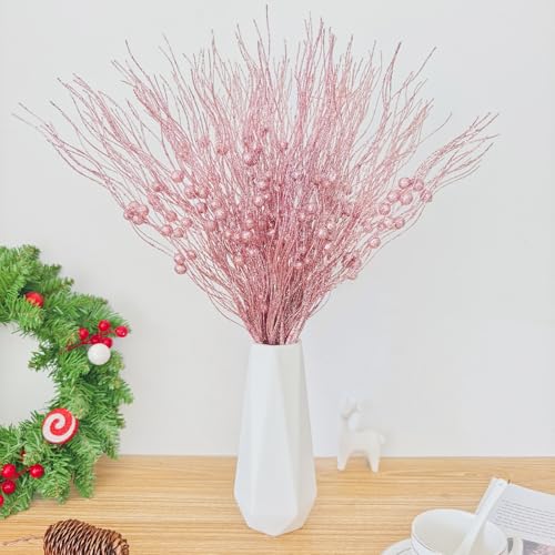 20 Pcs Christmas Tree Picks and Sprays£¬Rose Gold Christmas Picks for Tree Tree Topper Christmas Decorations Clearance Ornaments Decor Flowers Artificial Tree Filler Sticks Berry Branches Stems
