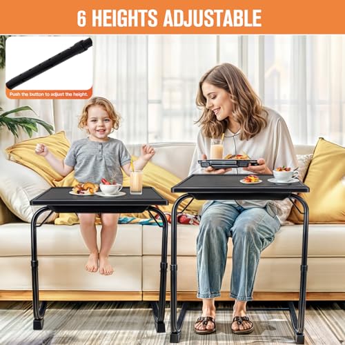 Adjustable Folding TV Tray Tables with Cup Holder, Set of 2