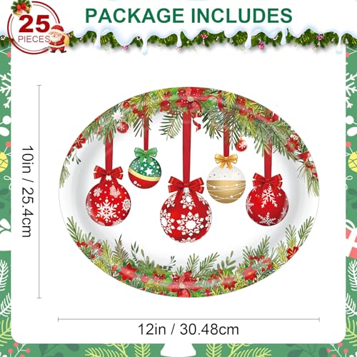 Christmas Party Plates 25 Pack 10x12 Inch Heavy Duty Disposable Oval Dinnerware