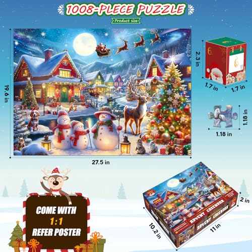 Christmas Advent Calendar 1008 Piece Jigsaw Puzzle - Santa's Secret Village