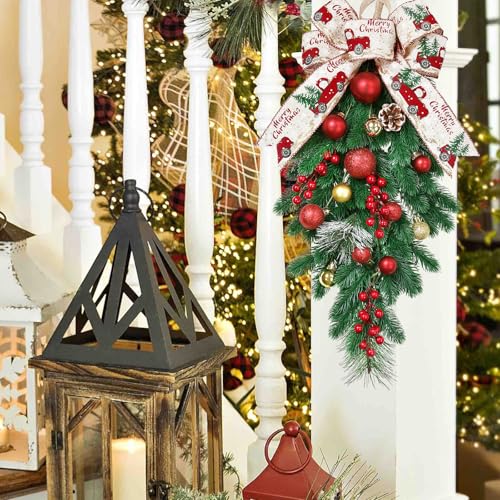 HiiARug 24x2 Pack Artificial Christmas Swags with Berries & Pinecones, Indoor Outdoor Holiday Decor