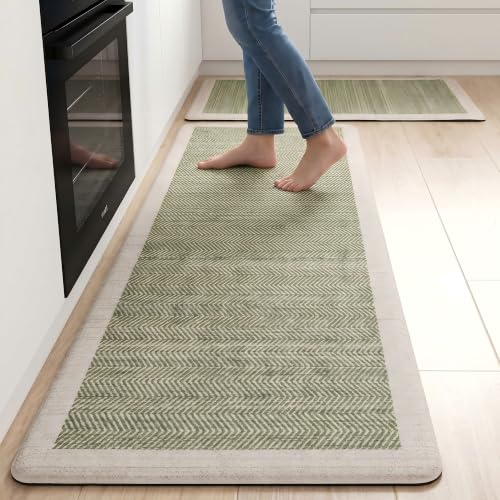 Sage Green Anti-Fatigue Kitchen Rug Set, 2-Piece Cushioned Floor Mats