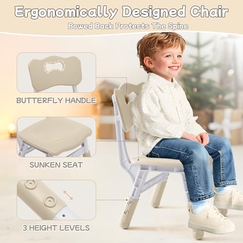 GITAWUSA Toddler Height Adjustable Table and 2 Chairs Set 23.6x23.6 Natural