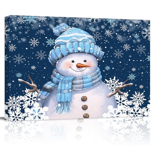 Shine-Home Navy Blue Snowman Wall Art 16x20 Winter Christmas Canvas Decor Framed
