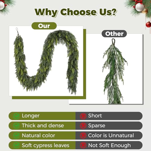 Bedee 6 ft Artificial Cedar Garland - Realistic Indoor Outdoor Christmas Decor Variation 1