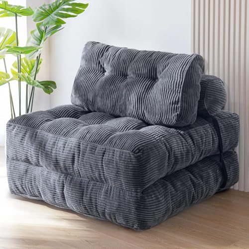 Folding Sofa Bed Convertible Chair with Lumbar Pillow, Dark Grey