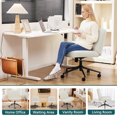 OLIXIS Criss Cross Chair with Wheels & Foot Pads, Wide Seat Armless Vanity Desk Chair