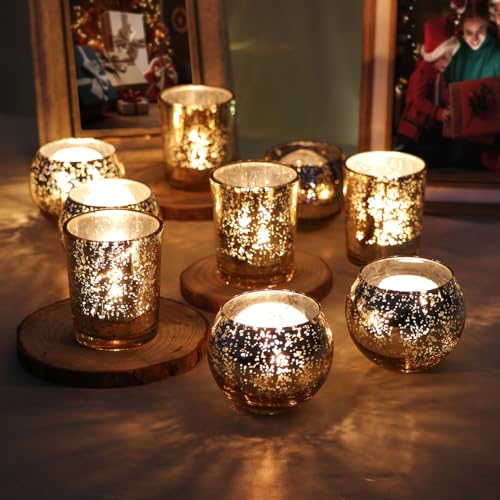 DEVI 48Pcs Mercury Glass Votive Candle Holders – Silver Assorted Round & Teardrop Styles