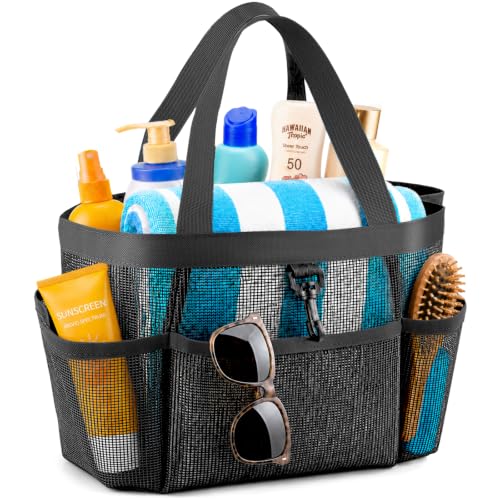 Mesh Shower Caddy Portable College Dorm Essentials with 8 Pockets Black