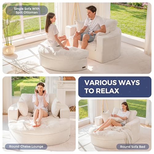 Oversized Round Chaise Lounge Sofa with Ottoman and 3 Pillows