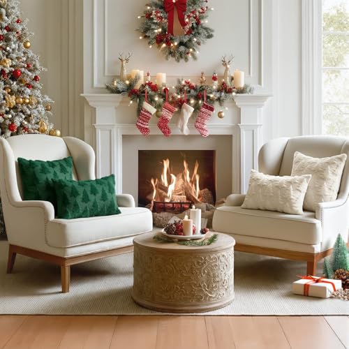 Christmas Pillow Covers 22x22 Dark Green Set of 2 Holiday Decor