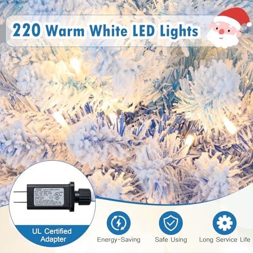 6 FT Pre-Lit Flocked Pencil Christmas Tree with 220 Warm White LED Lights