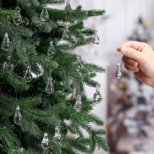 44 Pcs Clear Glass Teardrop Ornaments, Hanging Icicle Drops for Christmas
