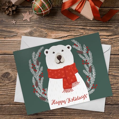 Canopy Street Polar Bear Holiday Card Pack - 25 Christmas Greeting Cards with Envelopes, Inside Verses, Happy Holidays, Cozy Winter Design