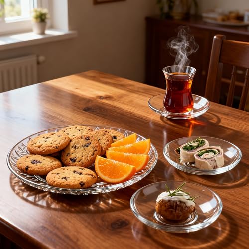 Glass Saucer Plates Set of 6 - Coffee & Tea Side Dishes, Small Appetizer Plates