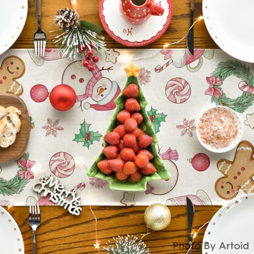 Artoid Mode 13 x 120 Inch Snowman Table Runner - Pink, Christmas Home Decor